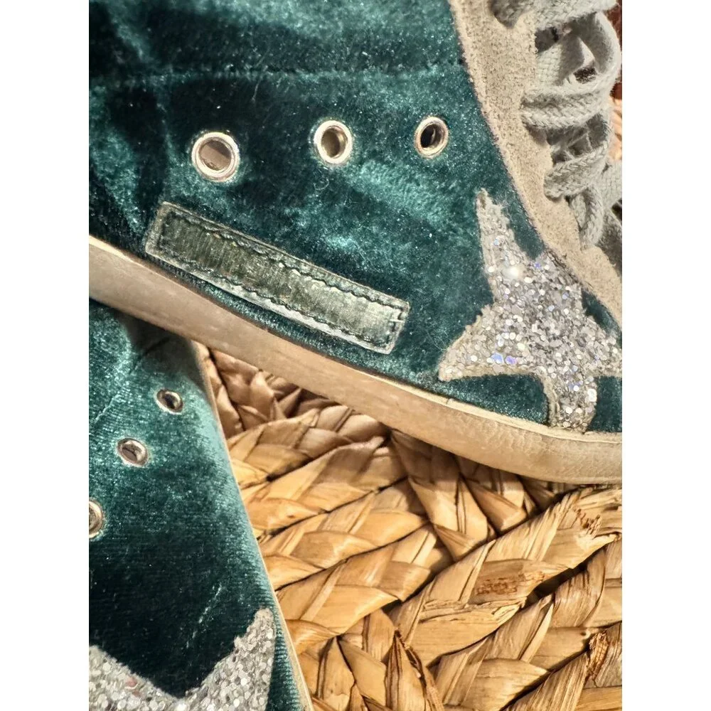 Golden Goose Superstar Suede Green Velvet Glitter Low-Top Sneakers Size 9 - Picture 8 of 14